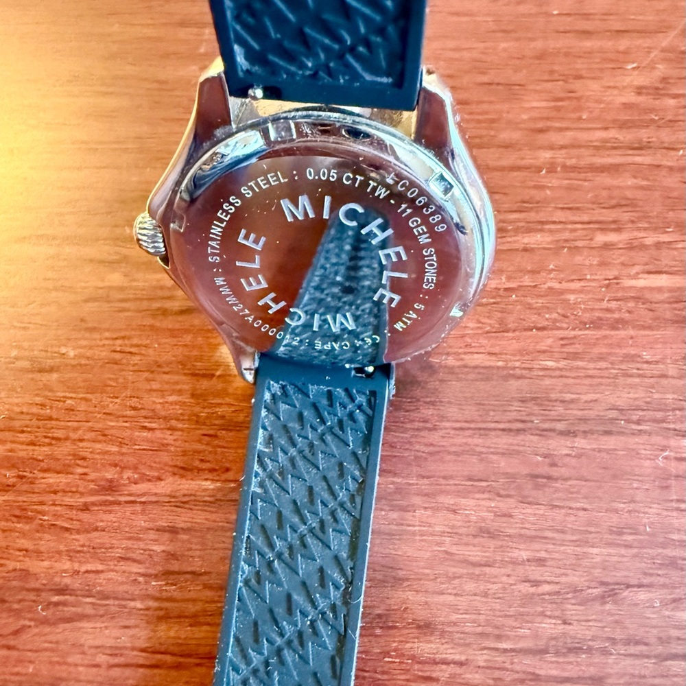 Michele Black Silicone Strap Silver Dial Watch - Picture 3 of 3